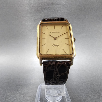 Wittnauer Tank Watch Women 25mm Gold Dial Gold Tone Rectangle 0280 New Battery