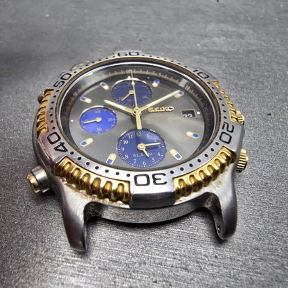 Seiko Sports 150 Chronograph Watch Men 40mm Gray Dial Two Tone Date Round PARTS7