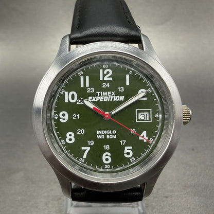 Timex Expedition Watch men 37mm Green Dial Silver Tone Date Round New Battery0