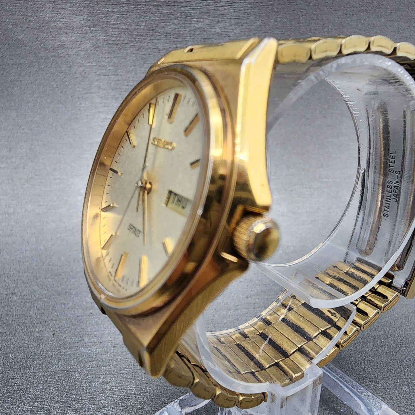Seiko Spirit Watch Men 35mm Champagne Dial Gold Tone Daydate 7n437180 PARTS3