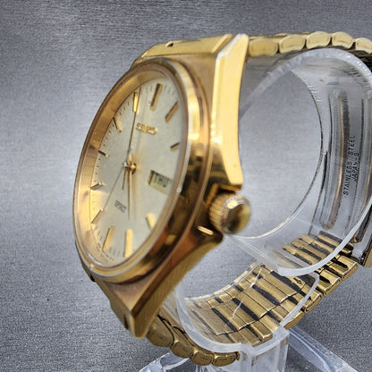 Seiko Spirit Watch Men 35mm Champagne Dial Gold Tone Daydate 7n437180 PARTS3