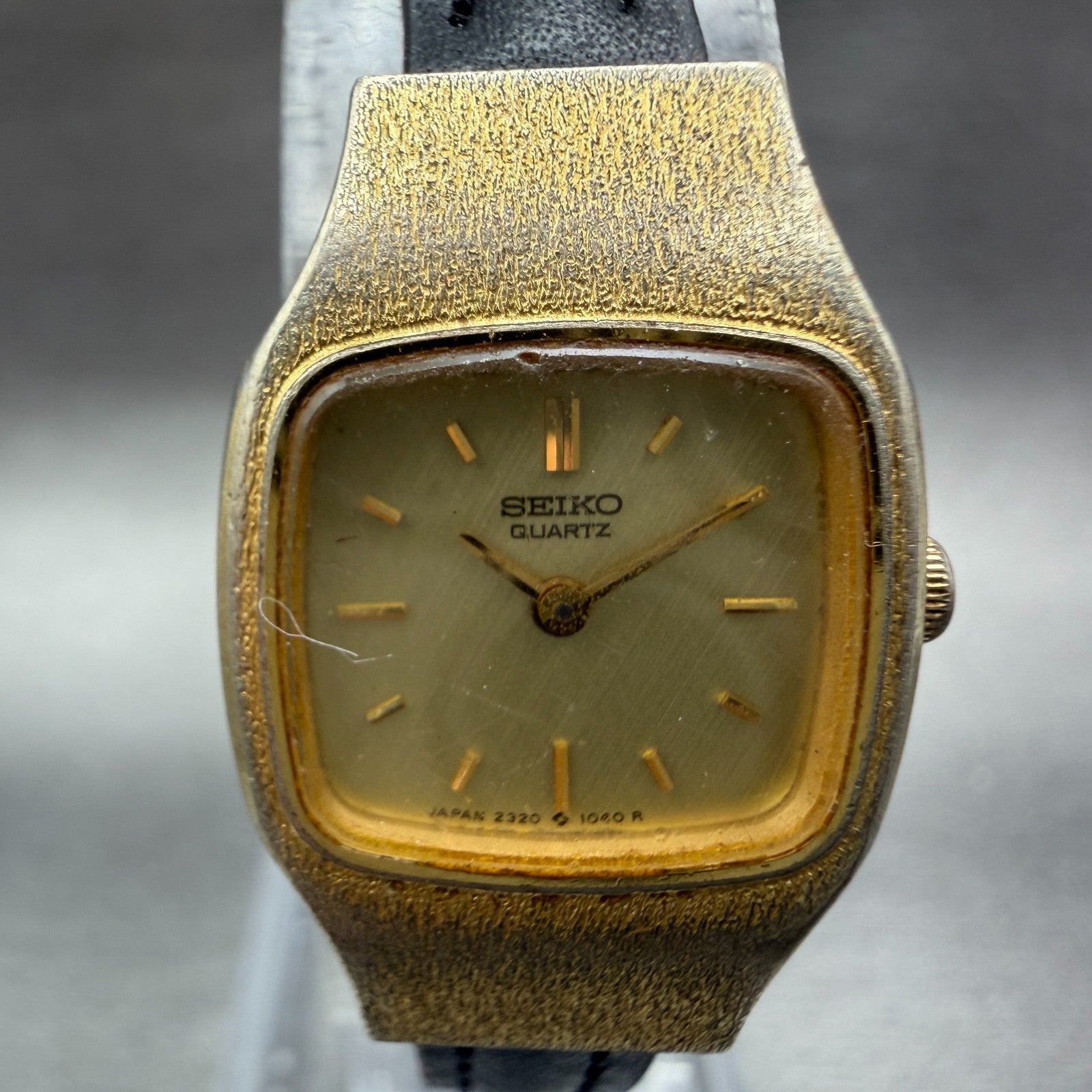 Seiko Watch Women 18mm Champagne Dial Gold Tone Rectangle 2320-5269 New Batt NJK1