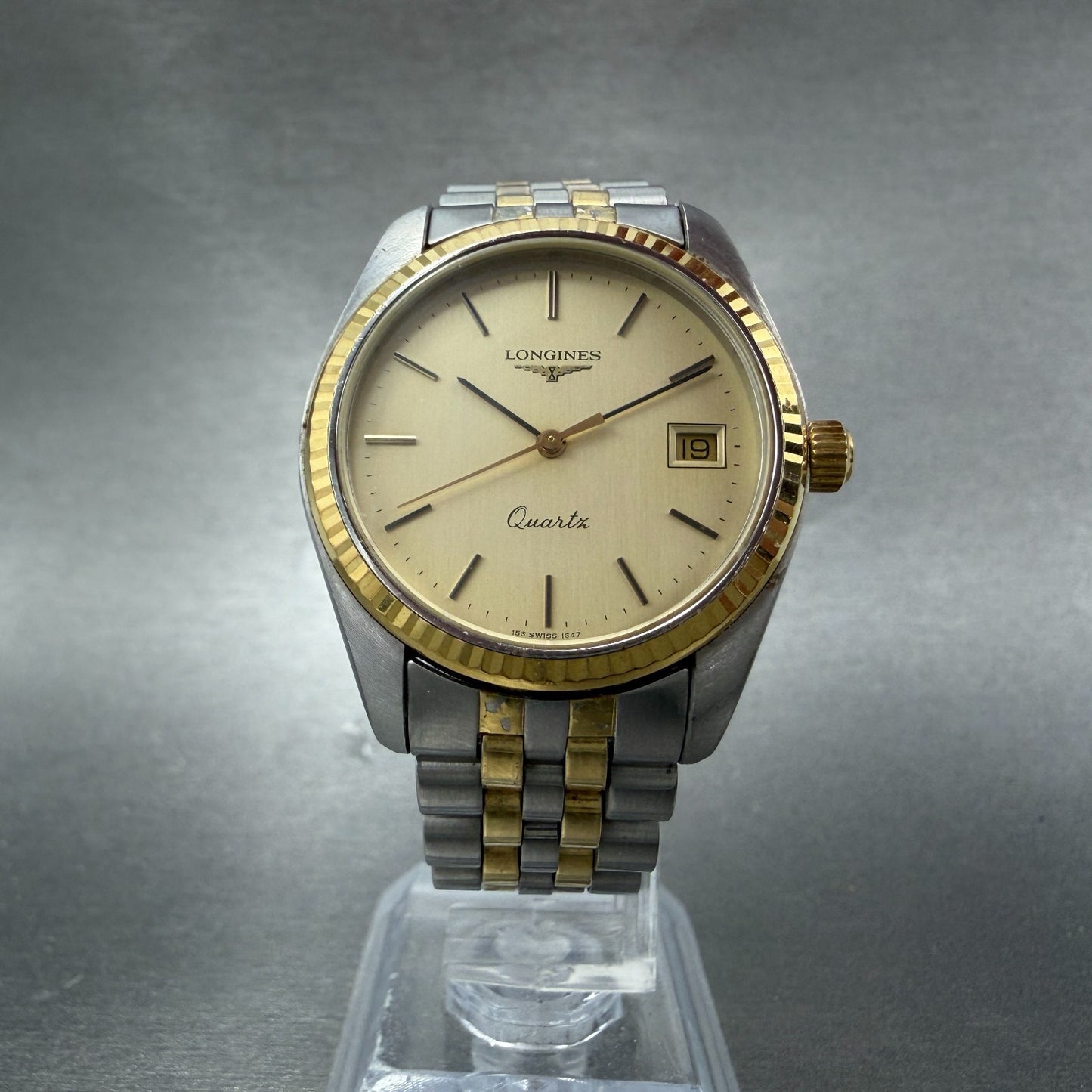 Longines Watch Unisex 33mm Gold Dial Two Tone Date Round 156.1647 New Battery5