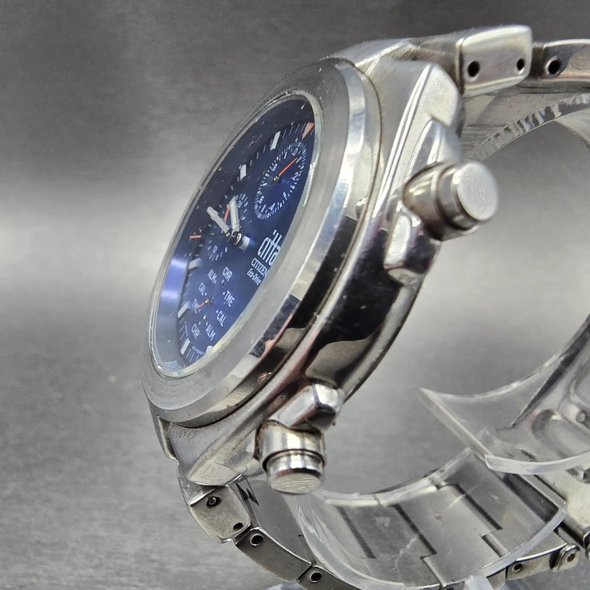 Citizen Eco-Drive Citta Chronograph Watch Men 37mm Blue Dial Steel 0870-H15 PART3