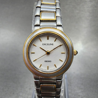 Seiko Exceline Watch Women 22mm White Dial Two Tone Round 4N210320 New Battery0