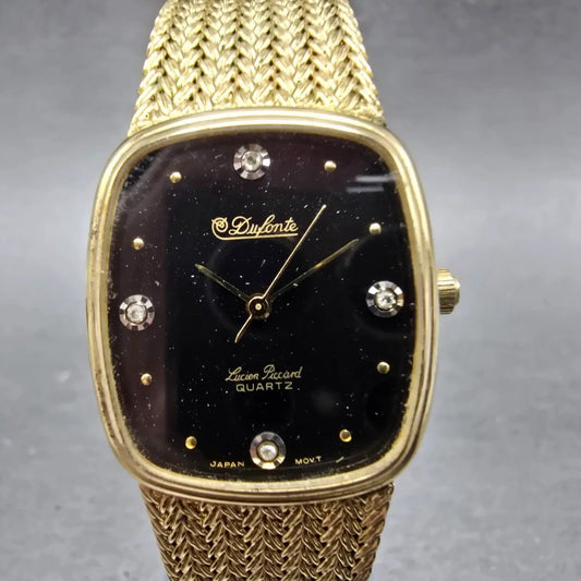 Lucien Piccard Dufonte Watch Men 26mm Black Dial Gold Tone Rectangle New Battery0