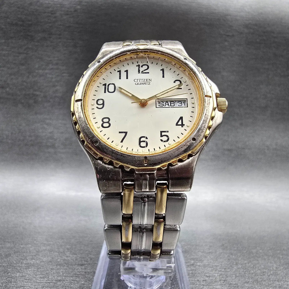 Citizen Watch Men 35mm Ivory Dial Two Tone Daydate Round 1102-K13068 New Battery5