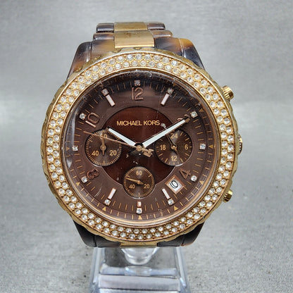 Michael kors Madison Watch Women 42mm Brown Dial Two Tone Date Chrono New Batt0