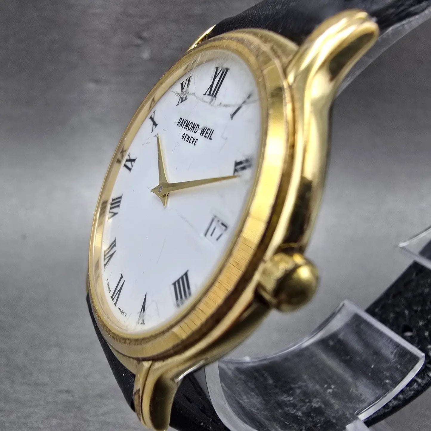 Raymond Weil Watch Men 34mm White Dial Gold Tone Date Round 5569 New Battery2