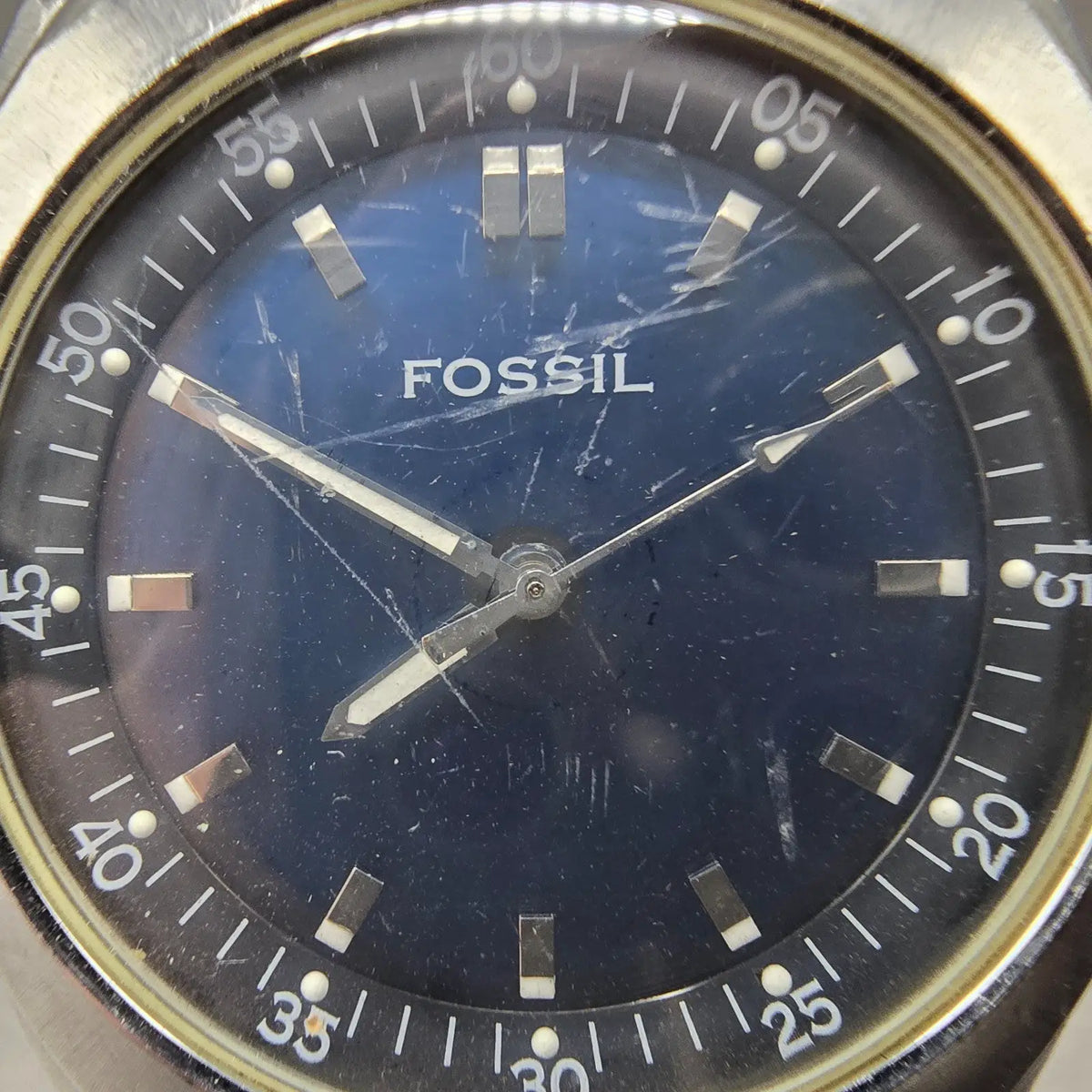 Fossil Blue Watch Men 39mm Blue Dial Silver Tone Round AM-3604 New Battery1