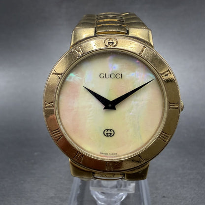 Gucci 3300M Watch Men 33mm MOP Dial Gold Plated Round Vintage PARTS0
