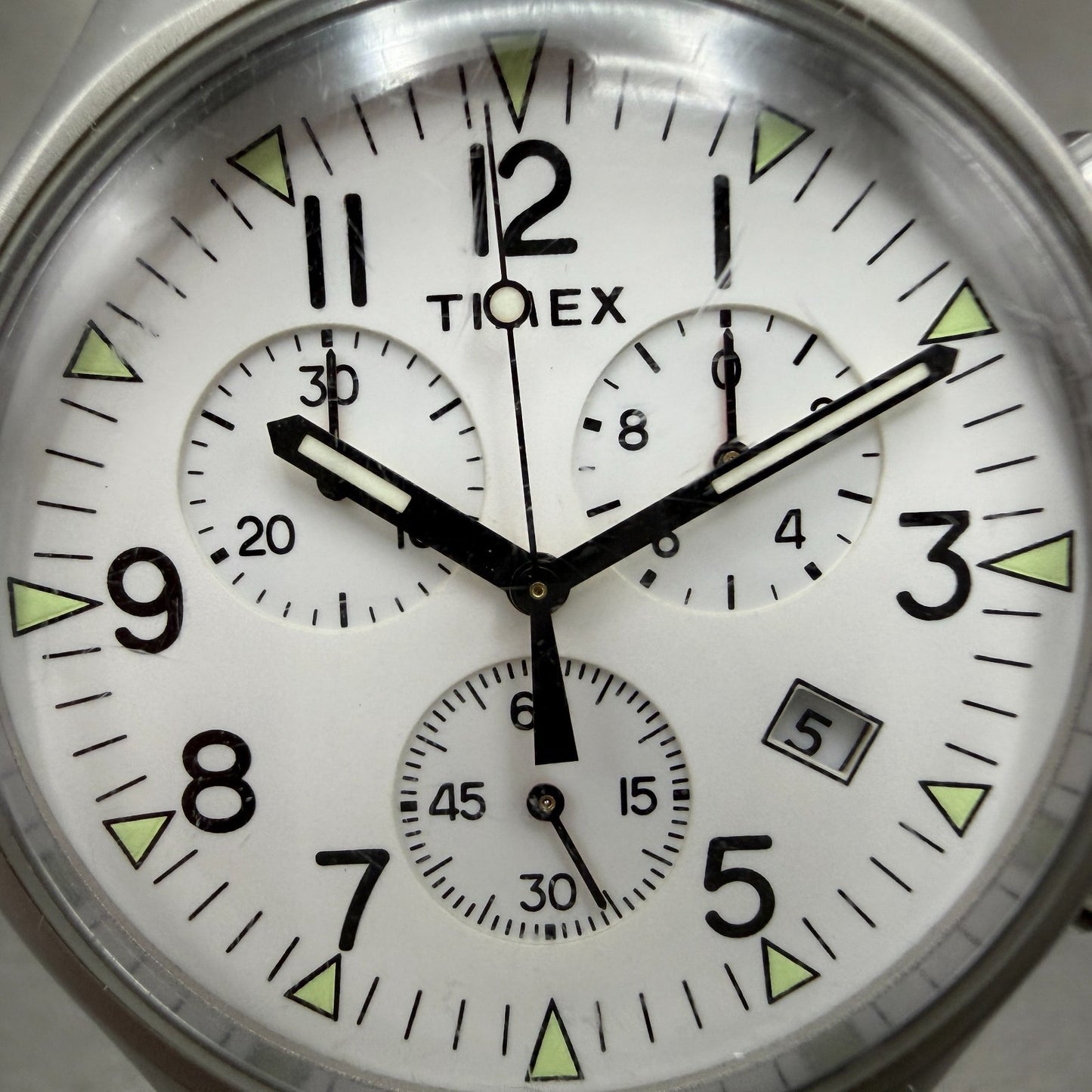 Timex MK1 Chronograph Watch Men 42mm White Dial Steel Date Round New battery1