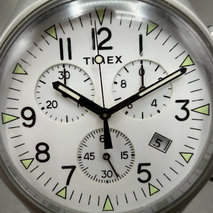 Timex MK1 Chronograph Watch Men 42mm White Dial Steel Date Round New battery1