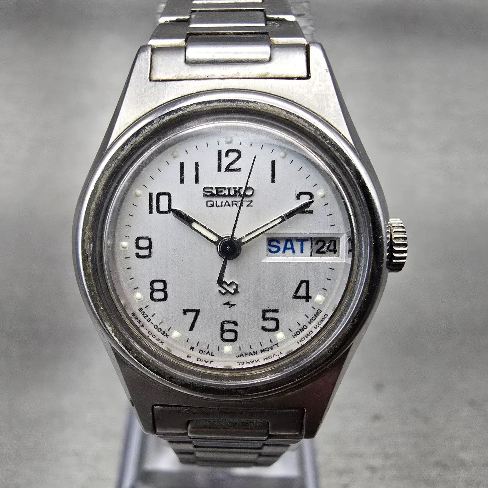 Seiko SQ Watch Women 23mm White Dial Silver Tone Daydate 8523-0039 New Battery1