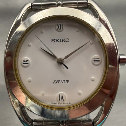 Seiko Avenue Watch Men 32mm White Dial Silver Tone Round 7N01-6680 New Battery1