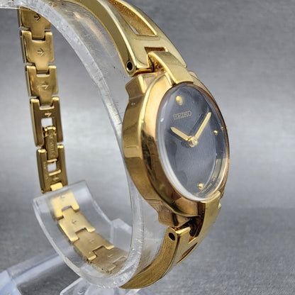 Seiko Watch Women 20mm Black Dial Gold Tone Round 1N000GM0 New Battery3