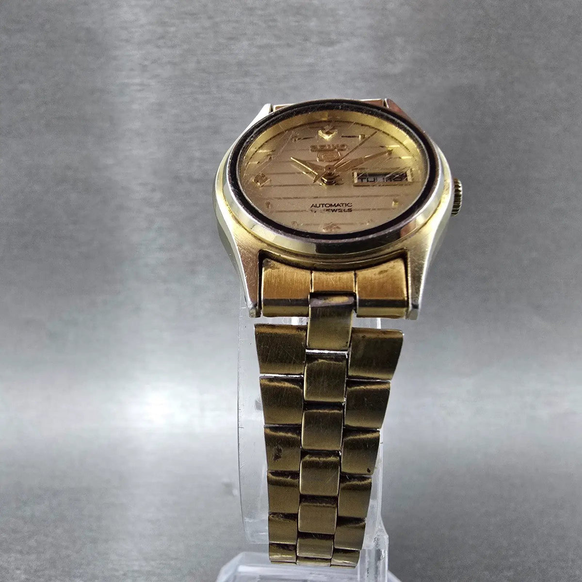 Seiko 5 Automatic Watch Women 25mm Gold Dial Gold Tone Daydate 4206-0491 PARTS6