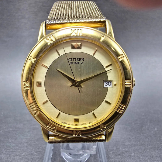 Citizen Watch Men 33mm Champagne Dial Gold Tone Date 5510-K06860 New Battery0