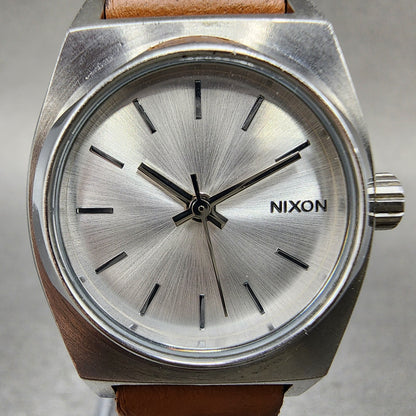 Nixon Time Teller Watch Women 26mm Silver Dial Silver Tone Round New Battery1