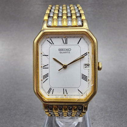 Seiko Tank Watch 26mm Men White Dial Two Tone Date 7n22-5011 New Battery