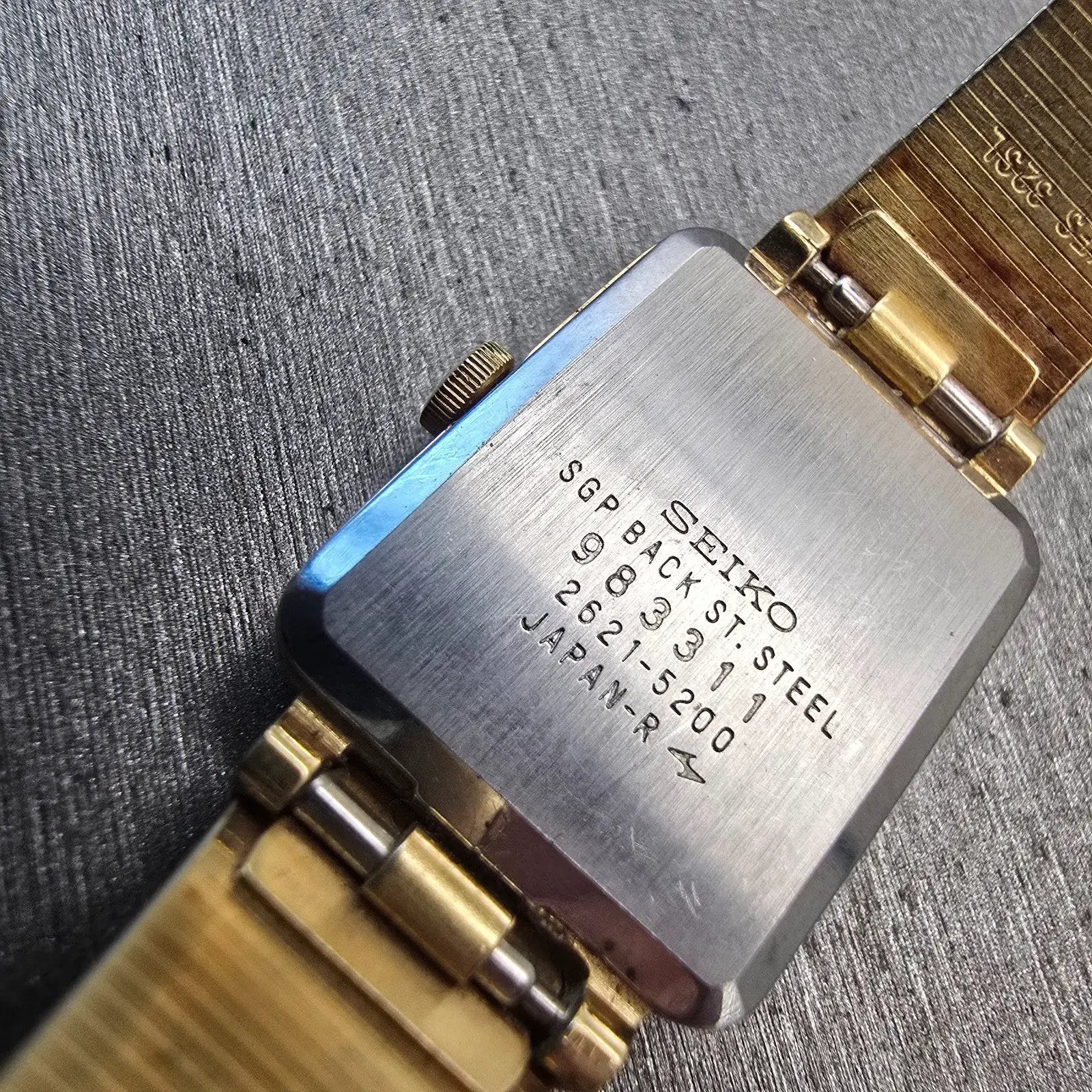 Seiko Tank Watch Women 20mm Brown Dial Gold Tone Rectangle 2621-5200 New Batt10