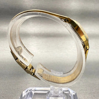 Seiko Watch Women 16mm Gold Dial Gold Tone Rectangle 2C20-5770 New Battery VTG8