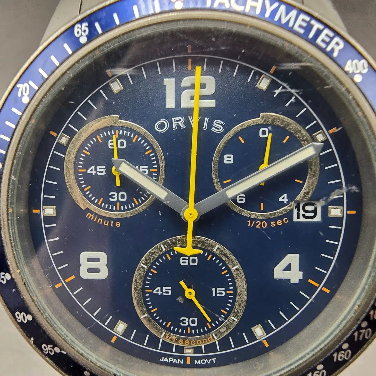 Orivs Chronograph Watch Men 42mm Blue Dial Titanium Date Round New Battery1