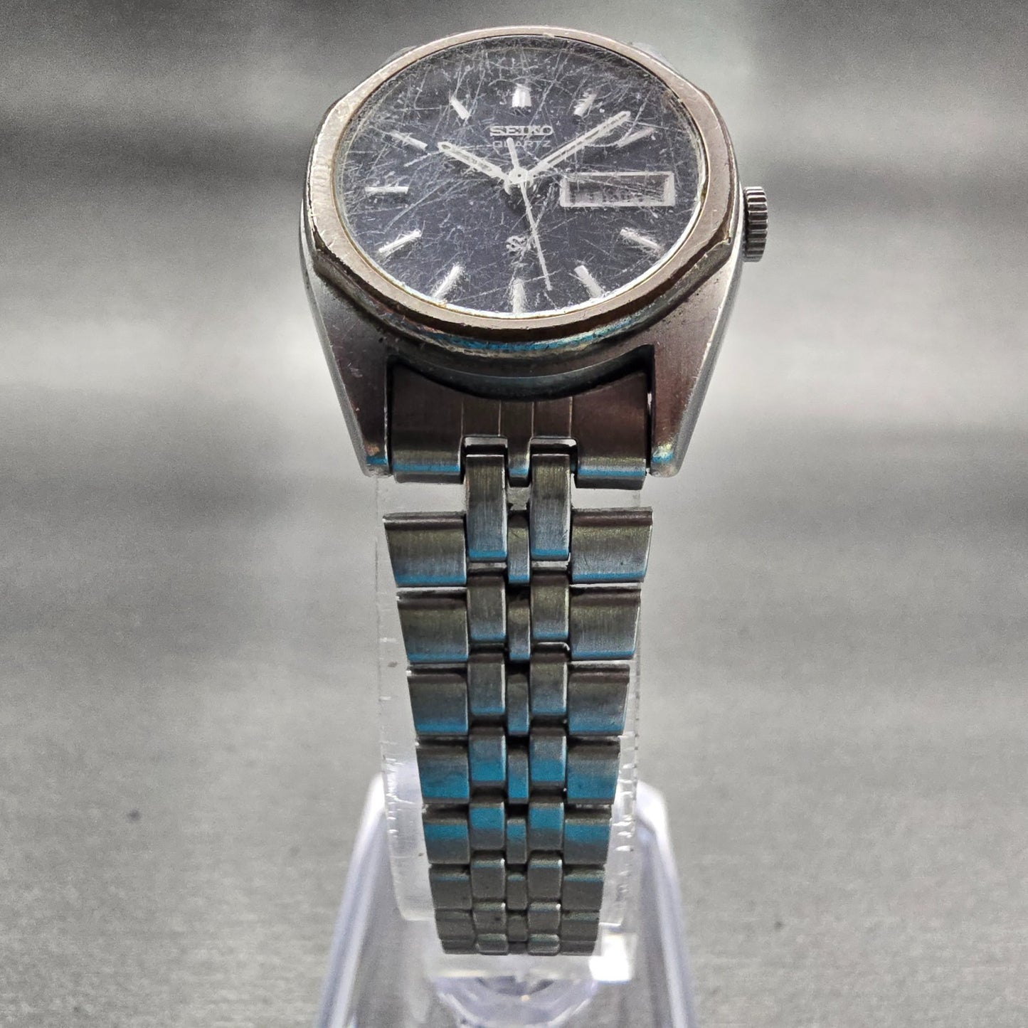 Seiko SQ Watch Women 24mm Black Dial Silver Tone Daydate Round 8523-0060 New Bat5