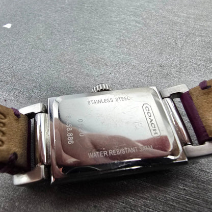Coach Tank Watch Women 17mm White Dial Silver Tone Rectangle 0820 New Battery BJ10