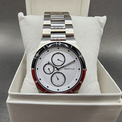 Bering Watch Men 39mm White Dial Silver Tone Coke Bezel Daydate Round New Batt0