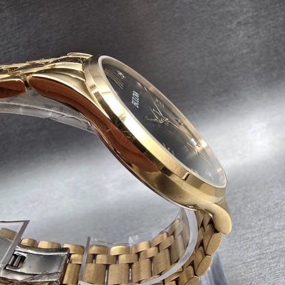Bulova Watch Men 40mm Black Dial Gold Tone Date Gemmed 97D108 New Battery3