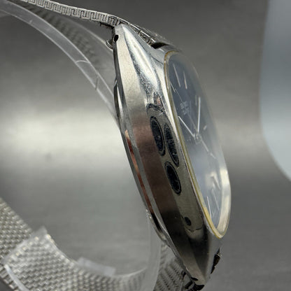 Seiko Watch Men 32mm Blue Dial Silver Tone Rectangle 4100-5069 New Battery VTG3