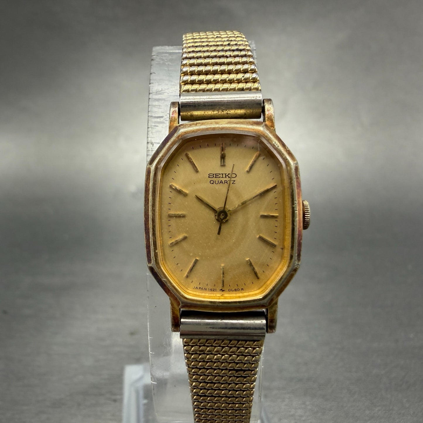 Seiko Watch Women 18mm Champagne Dial Gold Tone Octagon 1421-5040 New Battery0