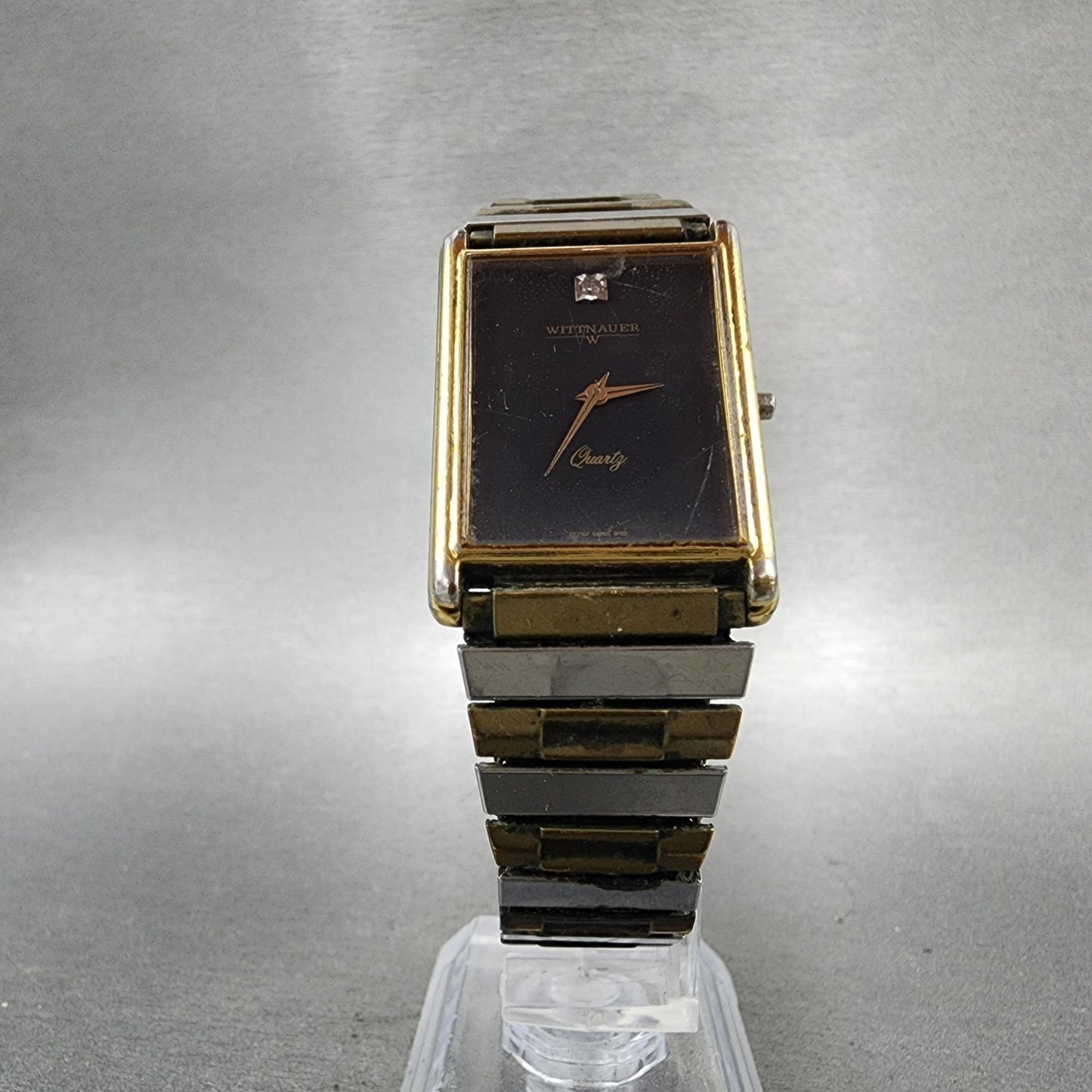 Wittnauer Tank Watch Men 24mm Black Dial Gold Tone Rectangle 8T2307 9782 PARTS6