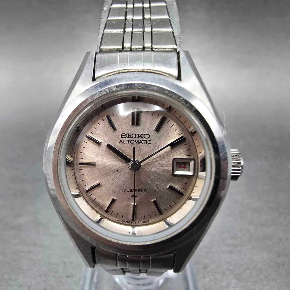 Seiko Automatic Watch Women 25mm Pink Dial Silver Date 2205-0691 Runs VTG JDM0