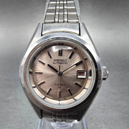 Seiko Automatic Watch Women 25mm Pink Dial Silver Date 2205-0691 Runs VTG JDM0