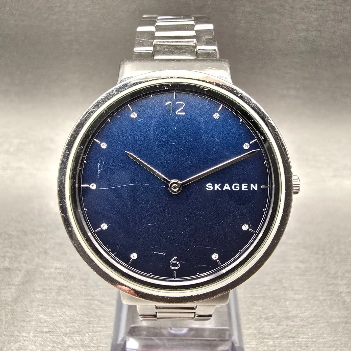 Skagen Ancher Watch Women 34mm Blue Dial Silver Tone Round SKW2606 New Battery0
