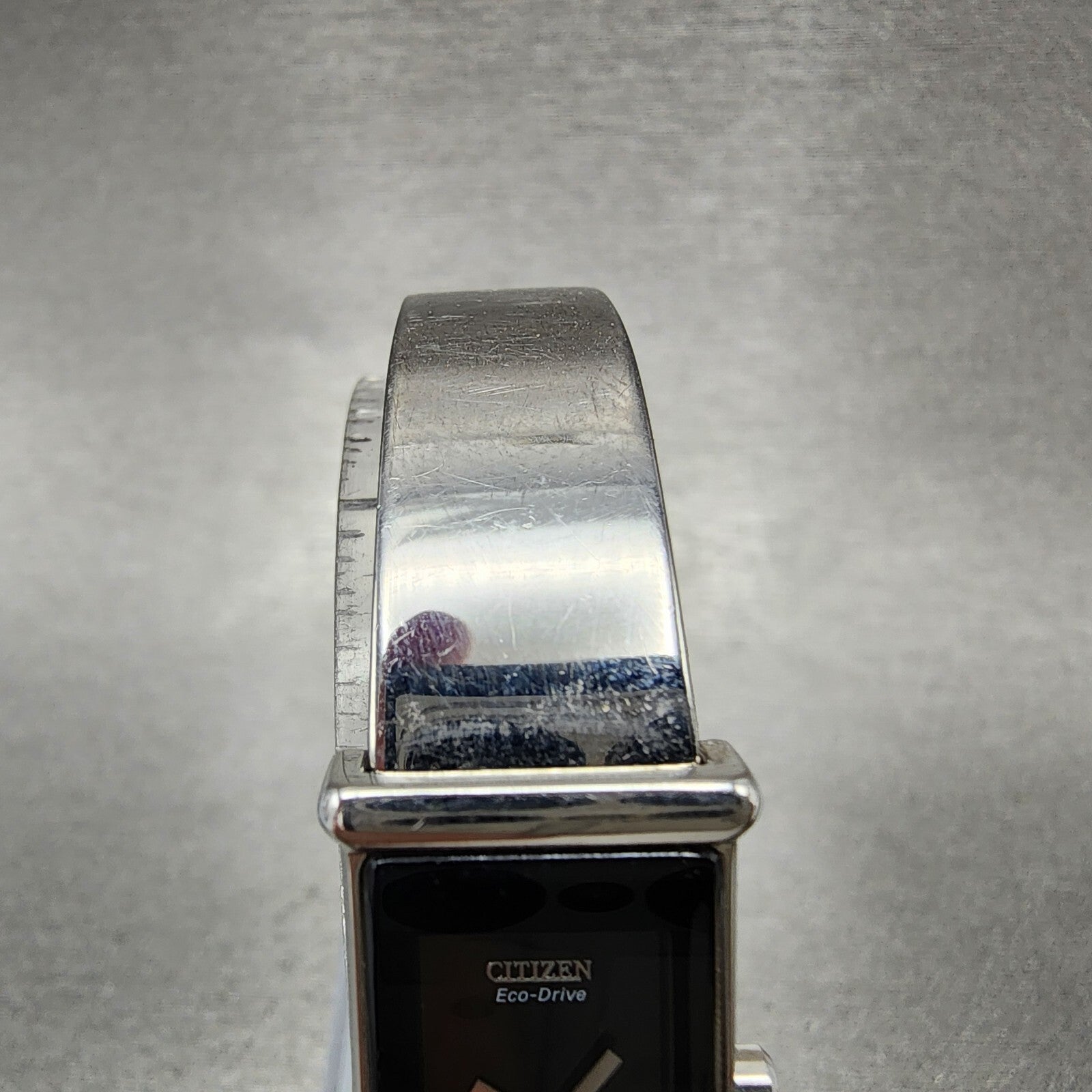 Citizen EcoDrive Watch Tank Watch Women 15mm Black Dial Steel Rectangle Runs4