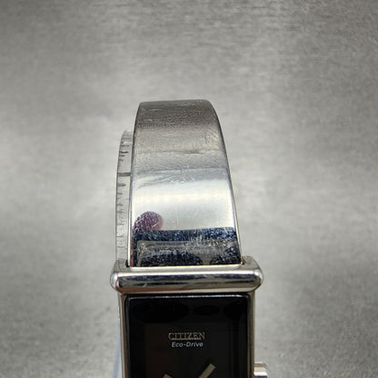 Citizen EcoDrive Watch Tank Watch Women 15mm Black Dial Steel Rectangle Runs4