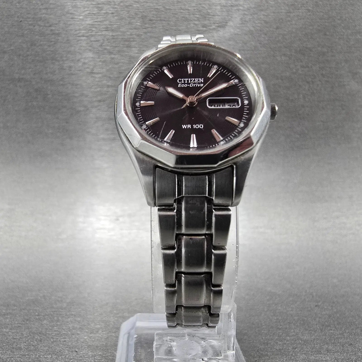 Citizen Eco-Drive Watch Women 26mm Black Dial Silver Daydate E001-S053463 JP5
