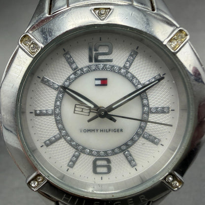 Tommy Hilfiger Watch Women 34mm White Dial Silver Tone Round Crystal New Battery1