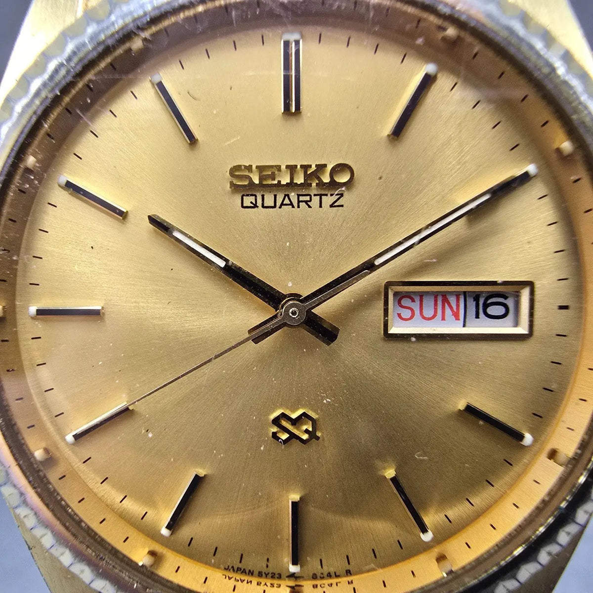 Seiko SQ President Watch Men 36mm Gold Dial Gold Daydate 5Y23-8A60 Round PARTS T2