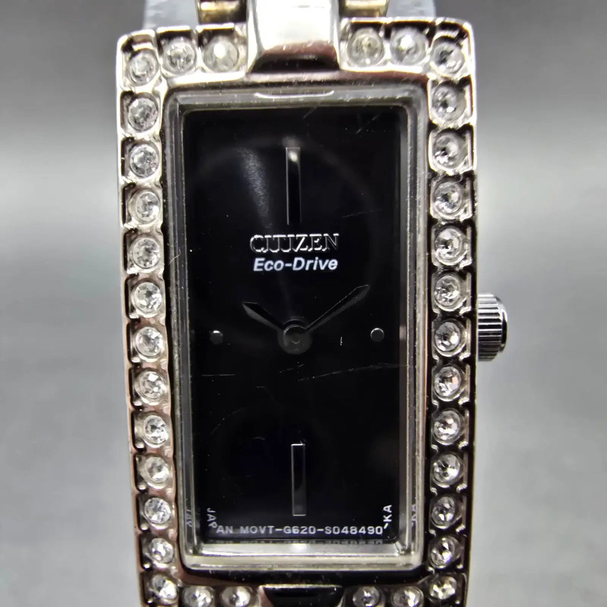 Citizen Eco-Drive Watch Women 14mm Black Dial Silver Gemmed G620-S028841 Works J1