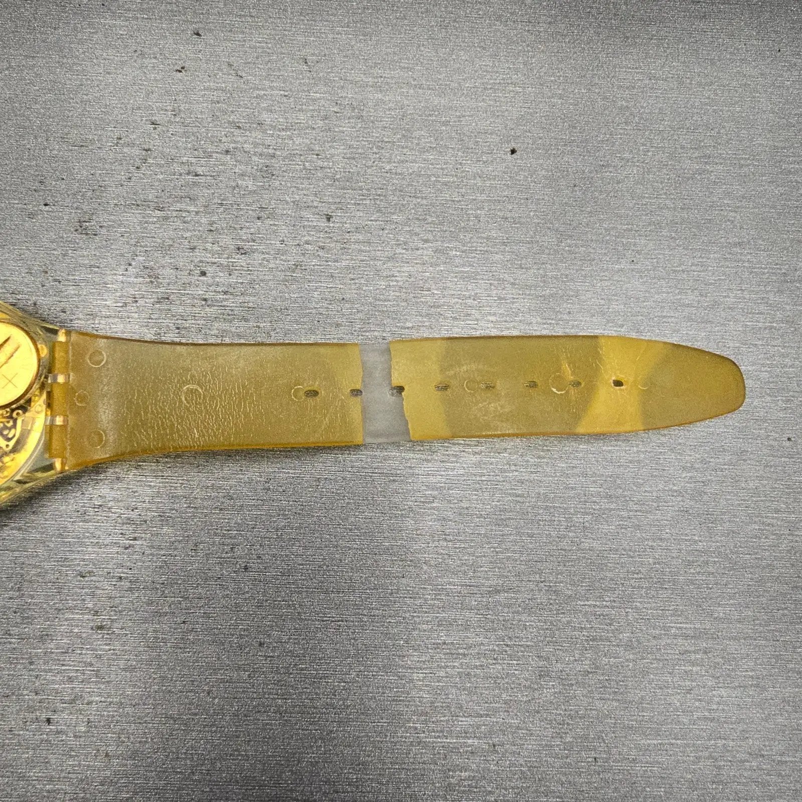 Swatch Golden Jelly Watch Men 34mm Skeleton Dial Clear Case READ! GZ115 New Batt10