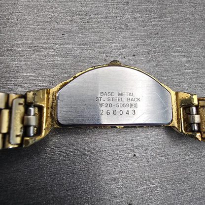 Seiko Watch Women 14mm Gold Dial Gold Tone Asymmetrical 1F20-5D59 New Battery10