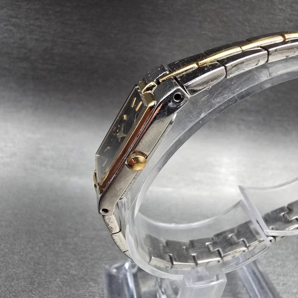 Seiko Tank Watch Women 13mm Black Dial Two Tone Rectangle 2E20-0AY0 New BatteryP2