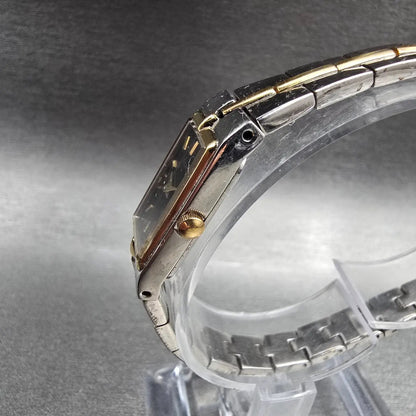 Seiko Tank Watch Women 13mm Black Dial Two Tone Rectangle 2E20-0AY0 New BatteryP2