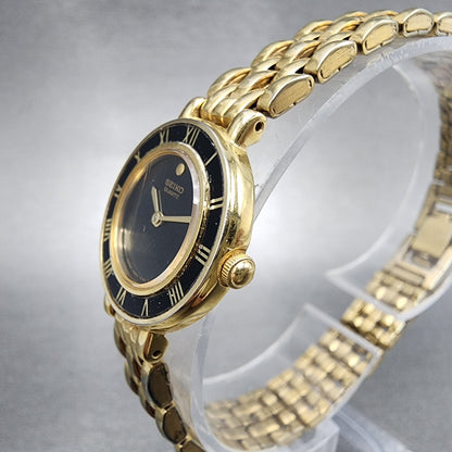 Seiko Watch Women 21mm Black Dial Gold Tone Round 1N000D29 New Battery2