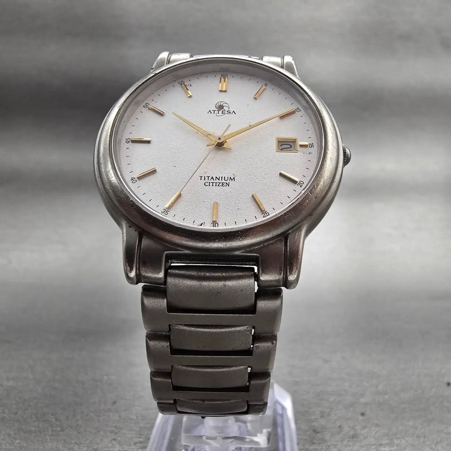 Citizen Attesa Watch Men 35mm Silver Dial Titanium Date 5510-F51758 New Battery5