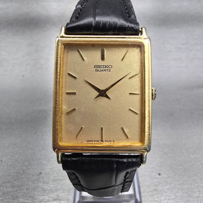 Seiko Watch Men 24mm Champagne Dial Gold Tone Rectangle 5Y30-5A09 New Battery0
